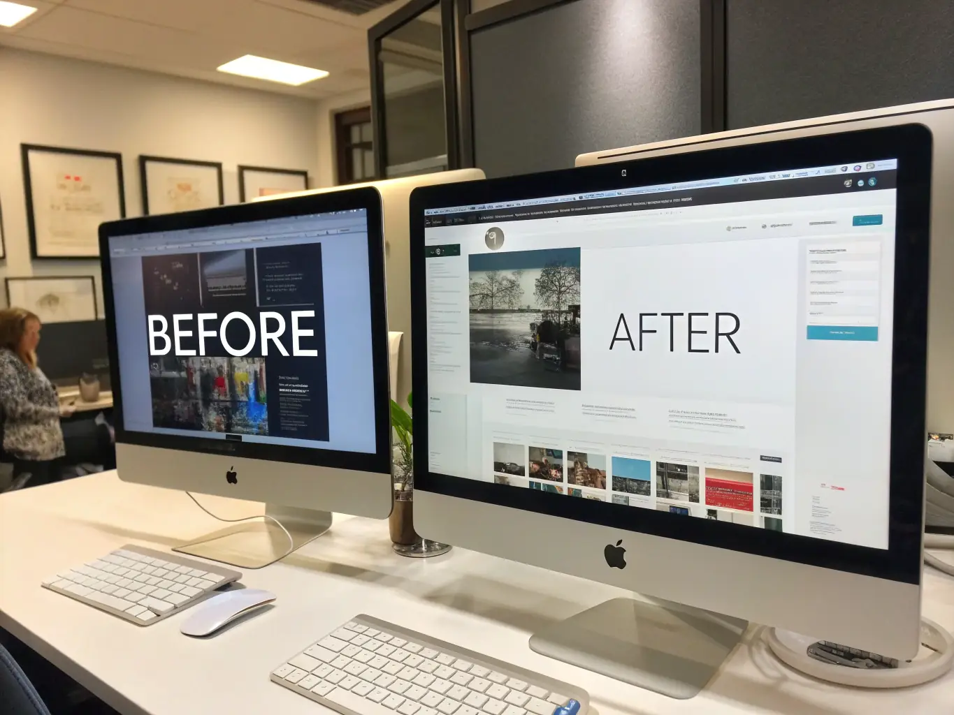 Before and after images of a website redesign, highlighting improved aesthetics and responsiveness, used to showcase Sargaal's website redesign service.