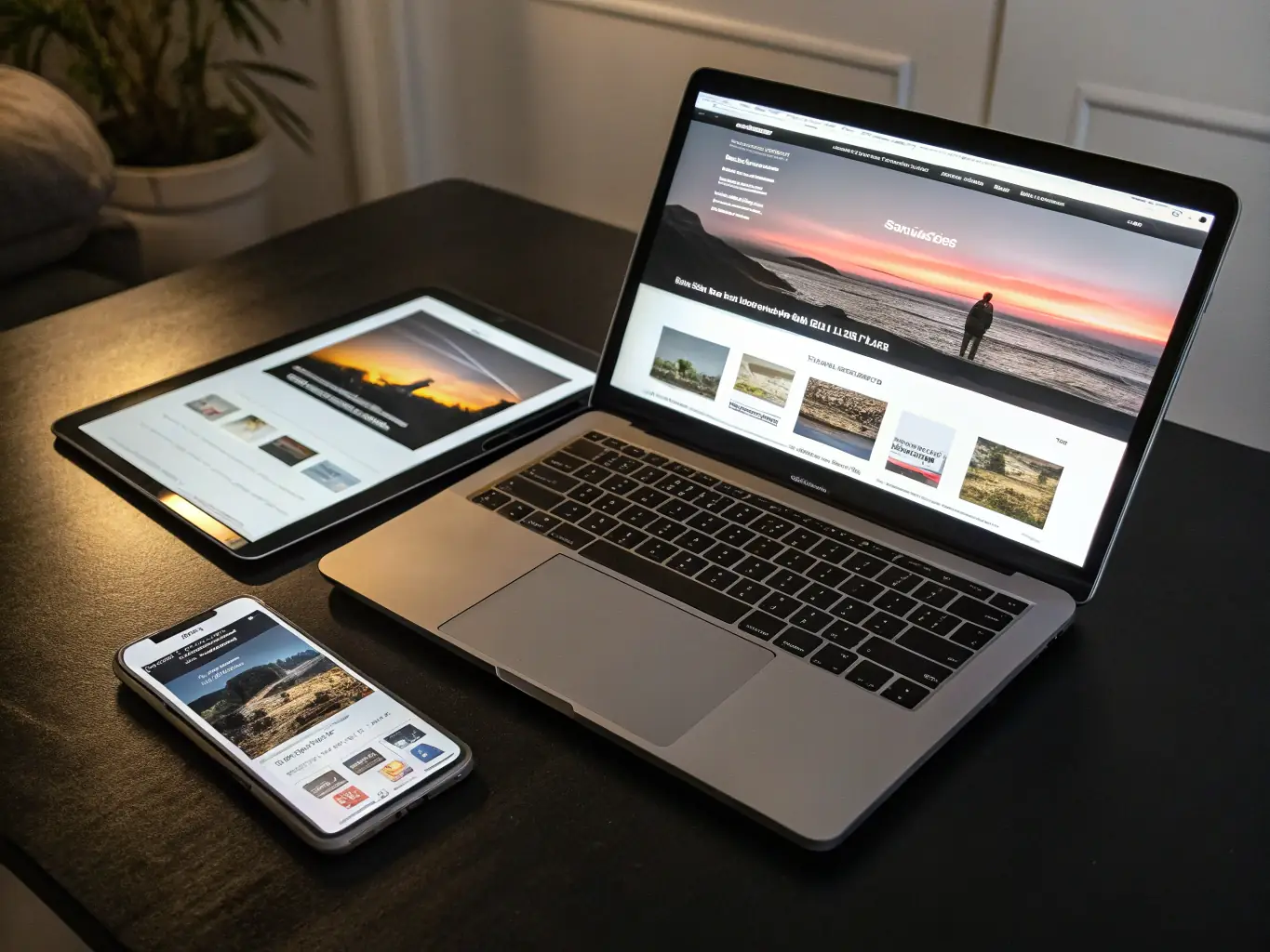 An illustration of a website displayed on various devices: desktop, tablet, and smartphone, used to emphasize Sargaal's commitment to responsive design.
